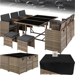 tectake Malaga 10 Seater Nature Garden Dining Set with Rain Cover - Grey - Wilko - thumbnail 3