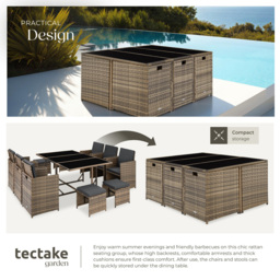 tectake Malaga 10 Seater Nature Garden Dining Set with Rain Cover - Grey - Wilko - thumbnail 5