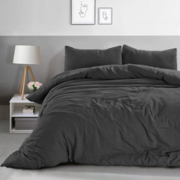 Velosso Washed Linen Look King Size Charcoal Duvet Set - Grey - Wilko