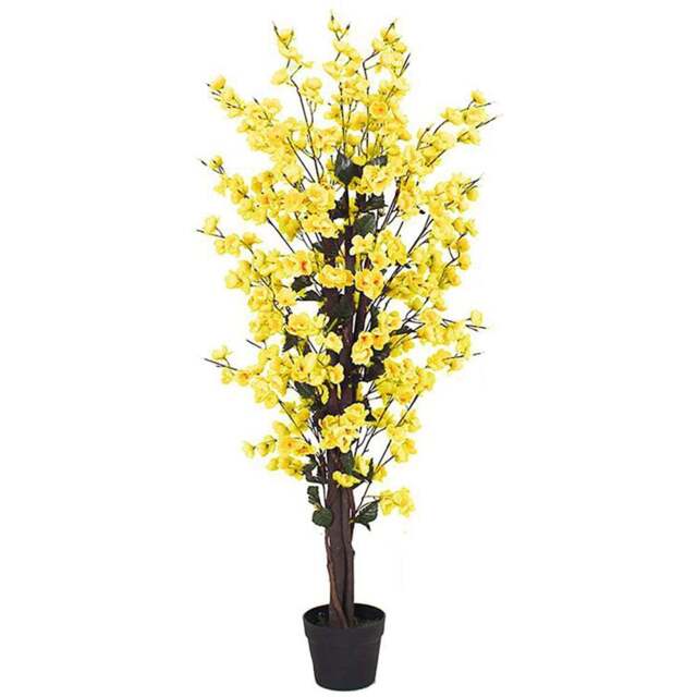 Leaf Yellow Blossom Artificial Tree in Pot 120cm - Size: 120 x 40 x 40cm - Gold - Wilko - image 1