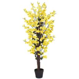 Leaf Yellow Blossom Artificial Tree in Pot 120cm - Size: 120 x 40 x 40cm - Gold - Wilko - thumbnail 1