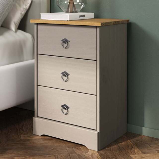 Core Products Corona Classic 3 Drawer Grey Pine Wood Bedside Cabinet - Wilko - image 1