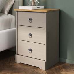 Core Products Corona Classic 3 Drawer Grey Pine Wood Bedside Cabinet - Wilko
