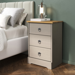 Core Products Corona Classic 3 Drawer Grey Pine Wood Bedside Cabinet - Wilko - thumbnail 7