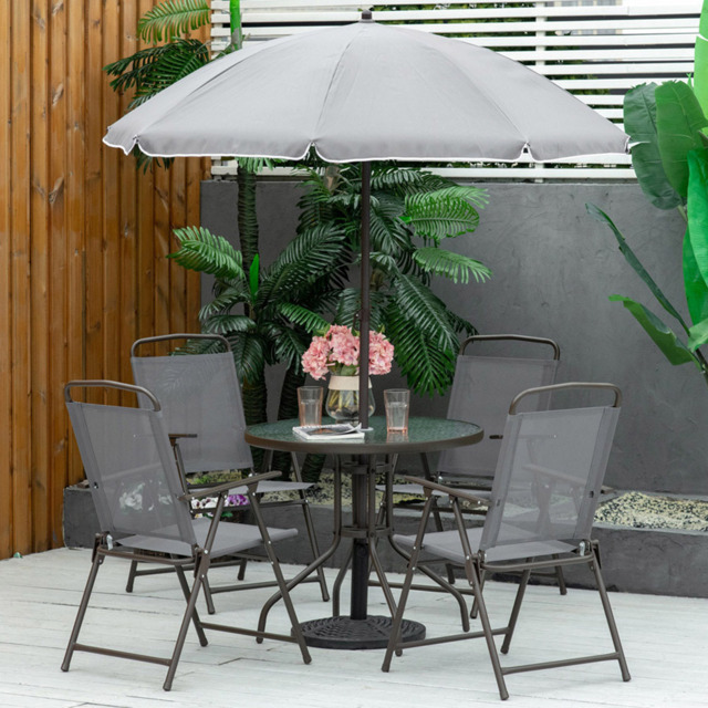 Outsunny 4 Seater Grey Garden Dining Set with Umbrella - Wilko - image 1