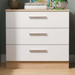 Crowndale Contrast 3 Drawer White Matt and Bardolino Oak Chest of Drawers Ready Assembled - White Matt & Bardolino Oak - Wilko - thumbnail 1