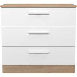 Crowndale Contrast 3 Drawer White Matt and Bardolino Oak Chest of Drawers Ready Assembled - White Matt & Bardolino Oak - Wilko - thumbnail 3
