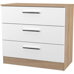 Crowndale Contrast 3 Drawer White Matt and Bardolino Oak Chest of Drawers Ready Assembled - White Matt & Bardolino Oak - Wilko - thumbnail 5