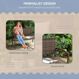 Outsunny 2 Seater Brown Rattan Garden Loveseat Bench - Wilko - thumbnail 6