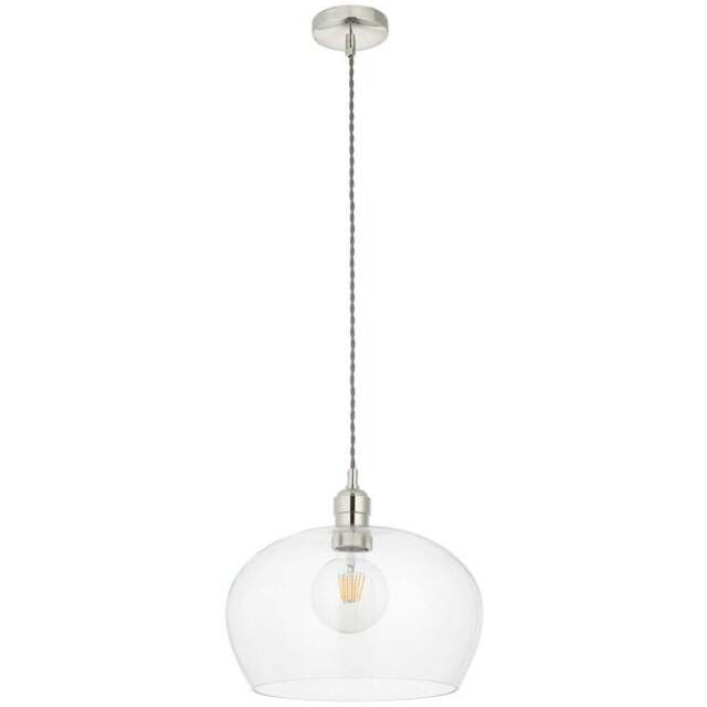 Merano Livorno Clear Glass Bright Nickel Plate Small Round Pendant Ceiling Lamp - Size: 31 x 31 x 151cm - Grey - Wilko - image 1