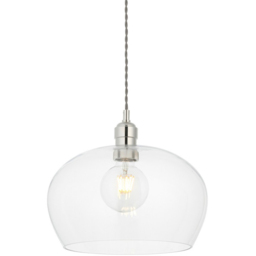 Merano Livorno Clear Glass Bright Nickel Plate Small Round Pendant Ceiling Lamp - Size: 31 x 31 x 151cm - Grey - Wilko - thumbnail 4