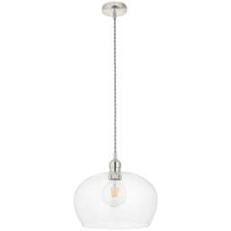 Merano Livorno Clear Glass Bright Nickel Plate Small Round Pendant Ceiling Lamp - Size: 31 x 31 x 151cm - Grey - Wilko