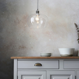 Merano Livorno Clear Glass Bright Nickel Plate Small Round Pendant Ceiling Lamp - Size: 31 x 31 x 151cm - Grey - Wilko - thumbnail 7