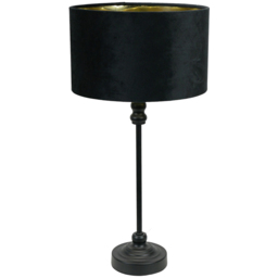ValueLights Maggie Black Candlestick LED Table Lamp with Black and Gold Velvet Lamp Shade - Size: 50 x 25 x 25cm - Wilko - thumbnail 1