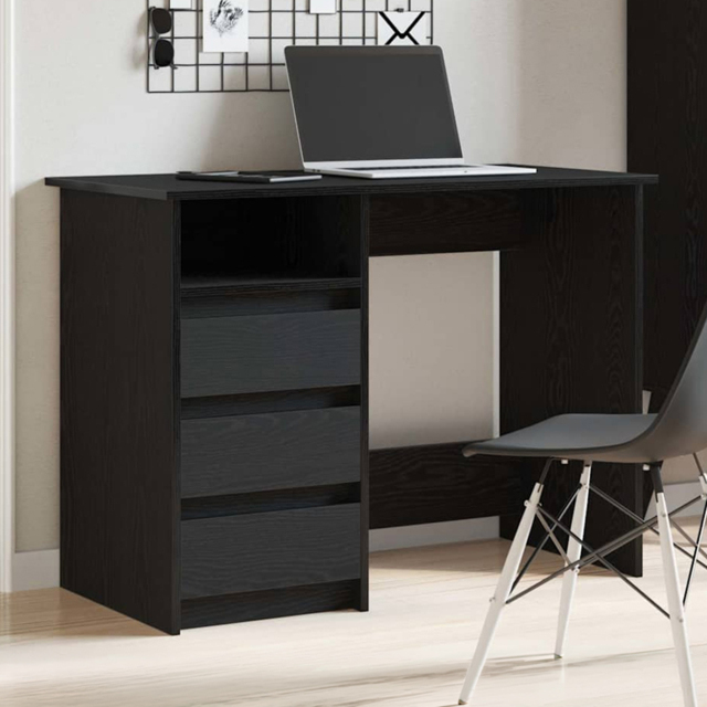 vidaXL 3 Drawer Single Shelf Computer Desk Black - Size: 75 x 102 x 50cm - Wilko - image 1