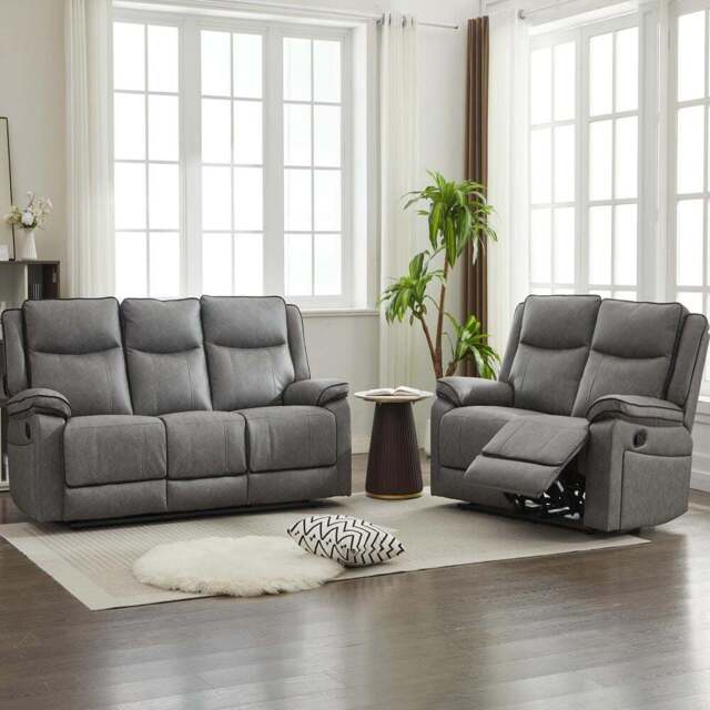 Furniture One 5 Seater Grey Manual Sectional Recliner Couches Sofa Set - Wilko - image 1