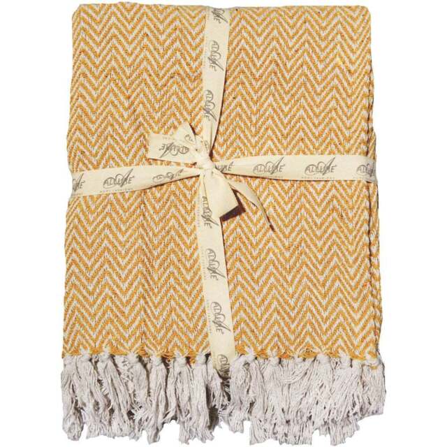 Allure Home Fashions Audley Mustard Cotton Chevron Herringbone Throw 125 x 150cm - Yellow - Wilko - image 1