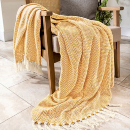 Allure Home Fashions Audley Mustard Cotton Chevron Herringbone Throw 125 x 150cm - Yellow - Wilko - thumbnail 3
