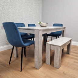 Kosy Koala Rocco 5 Seater Wooden Velvet Dining Bench Set Stone Grey and Blue - Wilko - thumbnail 7