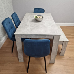 Kosy Koala Rocco 5 Seater Wooden Velvet Dining Bench Set Stone Grey and Blue - Wilko - thumbnail 6
