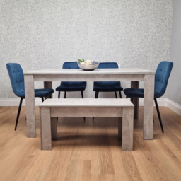 Kosy Koala Rocco 5 Seater Wooden Velvet Dining Bench Set Stone Grey and Blue - Wilko - thumbnail 5