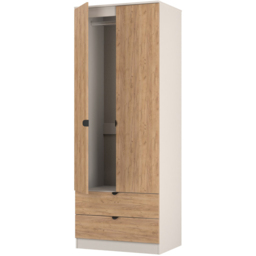 Crowndale Bora 2 Door 2 Drawer Gold Oak and Kashmir Tall Double Wardrobe - Size: 2 Door, 2 Drawer - Cream - Wilko - thumbnail 6