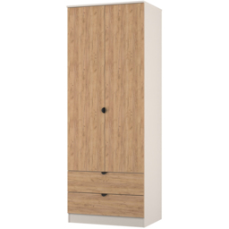 Crowndale Bora 2 Door 2 Drawer Gold Oak and Kashmir Tall Double Wardrobe - Size: 2 Door, 2 Drawer - Cream - Wilko - thumbnail 5