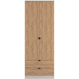 Crowndale Bora 2 Door 2 Drawer Gold Oak and Kashmir Tall Double Wardrobe - Size: 2 Door, 2 Drawer - Cream - Wilko - thumbnail 3