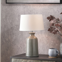 Pacific Lifestyle Helka White Fabric Shade Smokey Green Reactive Glaze Ceramic Table Lamp - Size: 49 x 30 x 30cm - Wilko - thumbnail 3