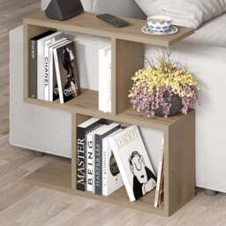 Decortie Homemania 4 Shelf Oak Effect Side Table - Size: 60 x 60 x 19.5cm - Cream - Wilko
