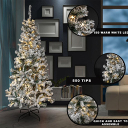 Shatchi Warm White LED Pre-Lit Yukon Snow Pine Christmas Tree 6ft - Green - Wilko - thumbnail 6