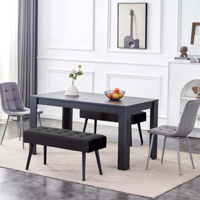 Portland 6 Seater Velvet Dining Set with 2 Bench Grey and Black - Multi - Wilko - image 1
