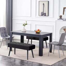 Portland 6 Seater Velvet Dining Set with 2 Bench Grey and Black - Multi - Wilko