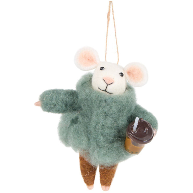 Coffee Cup Mouse Hanging Decoration Grey - Santa's Chalet - Wilko - image 1