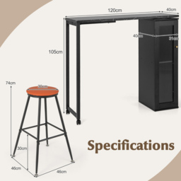 Costway 2 Seater Swivelling Top Bar Table Set Black - Wilko - thumbnail 4