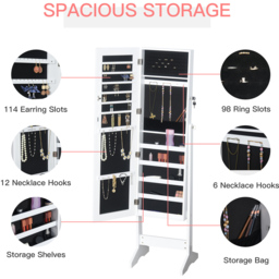 Portland White Lockable Mirror Jewellery Adjustable Armoire - Size: 156 x 36.5 x 41cm - Wilko - thumbnail 7