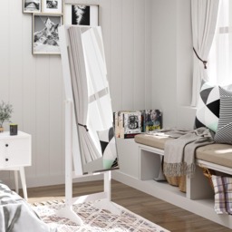 Portland White Lockable Mirror Jewellery Adjustable Armoire - Size: 156 x 36.5 x 41cm - Wilko - thumbnail 3
