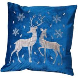 Samuel Alexander Sapphire Blue Christmas Reindeer Cushion 45 x 45cm - Size: 45 x 45 x 5cm - Wilko