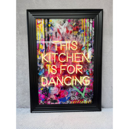 Splashbax This Kitchen is for Dancing Black Premium Gallery Frame LED Neon Wall Art - Size: 105 x 75 x 7cm - Multi - Wilko - thumbnail 3