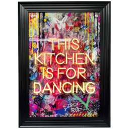 Splashbax This Kitchen is for Dancing Black Premium Gallery Frame LED Neon Wall Art - Size: 105 x 75 x 7cm - Multi - Wilko