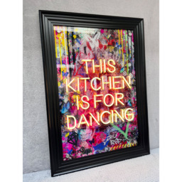 Splashbax This Kitchen is for Dancing Black Premium Gallery Frame LED Neon Wall Art - Size: 105 x 75 x 7cm - Multi - Wilko - thumbnail 5