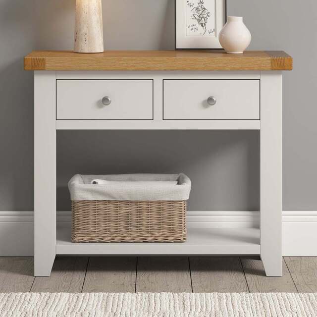 Seconique Windsor 2 Drawer Ivory and Oak Console Table - Size: 70.5 x 85 x 34cm - Ivory/Oak - Wilko - image 1