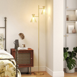 HOMCOM Gold Tone Adjustable Dual Head Floor Lamp - Size: 21 x 44 x 57cm - Wilko - thumbnail 6
