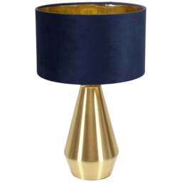 ValueLight Jax Navy Blue Velvet Gold Inner Shade Gold Dimmable LED Touch Table Lamp - Size: 41 x 25 x 25cm - ValueLights - Wilko
