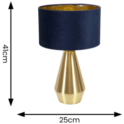 ValueLight Jax Navy Blue Velvet Gold Inner Shade Gold Dimmable LED Touch Table Lamp - Size: 41 x 25 x 25cm - ValueLights - Wilko - thumbnail 5