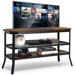 Costway Wooden Rustic Brown TV Unit - Size: 110 x 60 x 14cm - Wilko - thumbnail 3