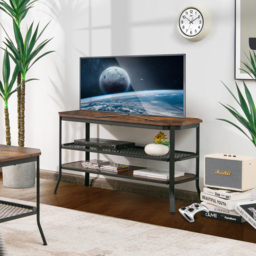 Costway Wooden Rustic Brown TV Unit - Size: 110 x 60 x 14cm - Wilko - thumbnail 5