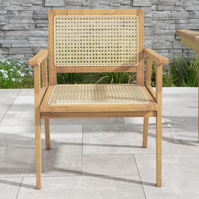 Costway Teak Wood Rattan Dining Chair - Size: Single - Cream - Wilko - image 1