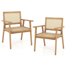 Costway Teak Wood Rattan Dining Chair - Size: Single - Cream - Wilko - thumbnail 4