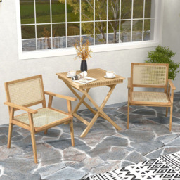 Costway Teak Wood Rattan Dining Chair - Size: Single - Cream - Wilko - thumbnail 6